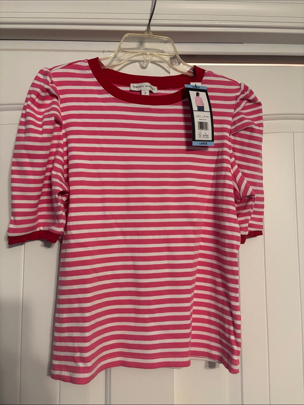 Rebecca Minkoff Pink & White Striped Shirt with Red Trim
